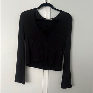 Black Ribbed V-Neck Top